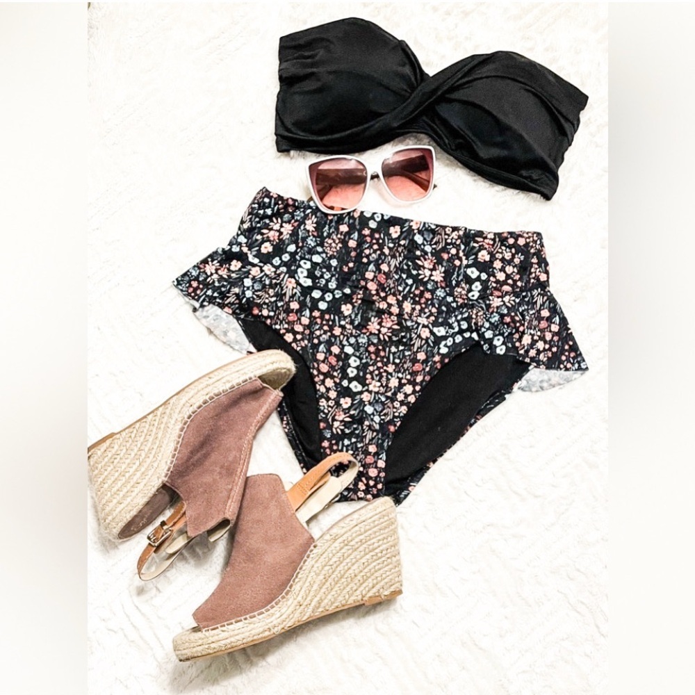 Time and Tru Black Floral One Piece Swimsuit